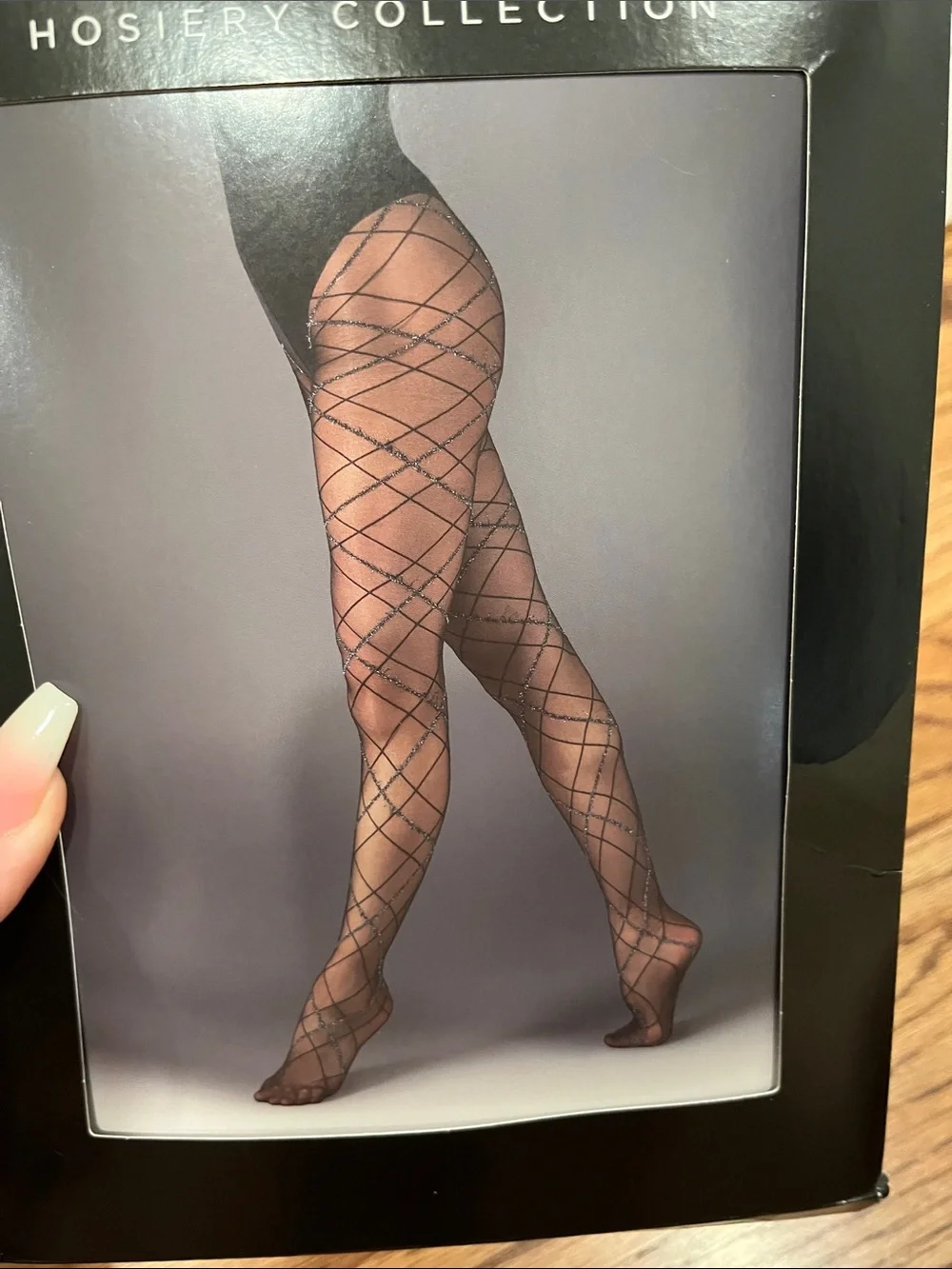Bluebella Hosiery with Sheer Plaid Metallic Pattern - Black/Silver